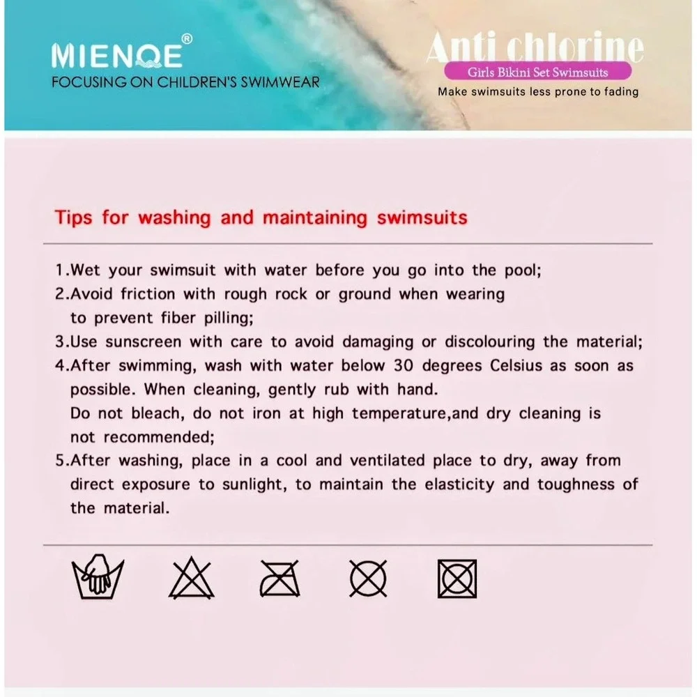 Mienqe Girls Pink Colorblock Bikini Set Two Piece Swimsuit Anti-Chlorine 0059